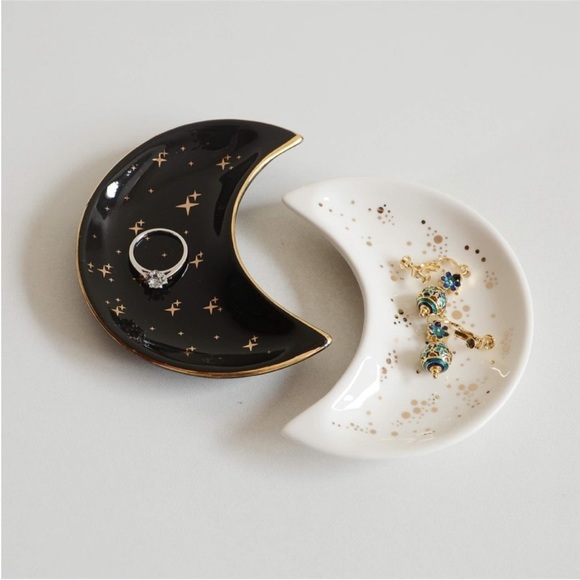 Astrology Star Black Gold Moon Jewelry Trinket Ring Dish Ceramic Glass Holder - Picture 8 of 8